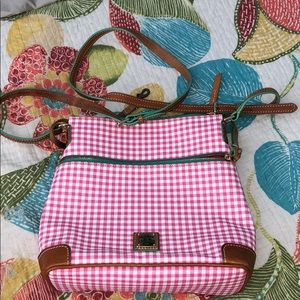 Dooney & Bourke plaid pink/white, teal/brown purse